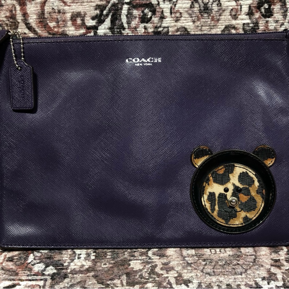 Coach Purple Leather Clutch Pouch Bear Embellishment COLLECTORS ITEM!  NWOT!